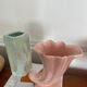 Duo of vintage iridescent ceramic vases