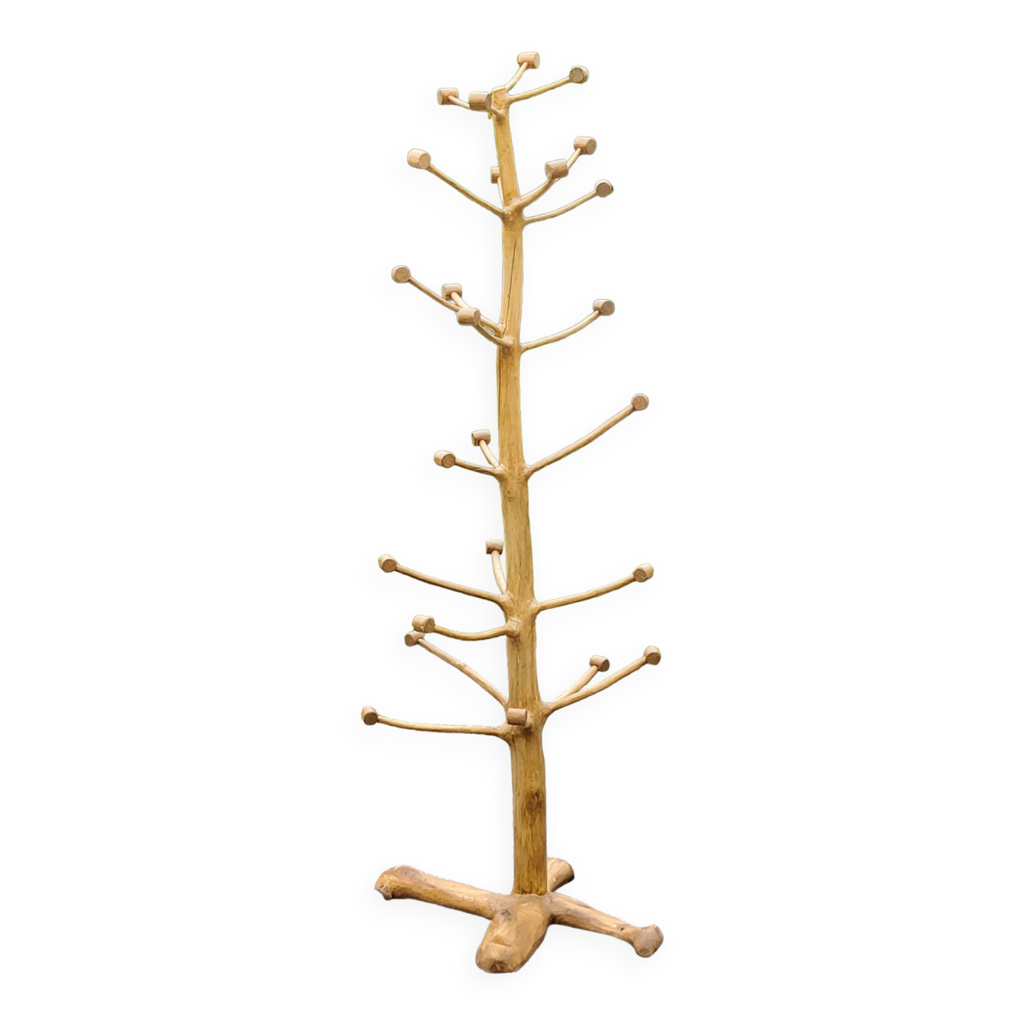 Brutalist coat rack on boxwood stand