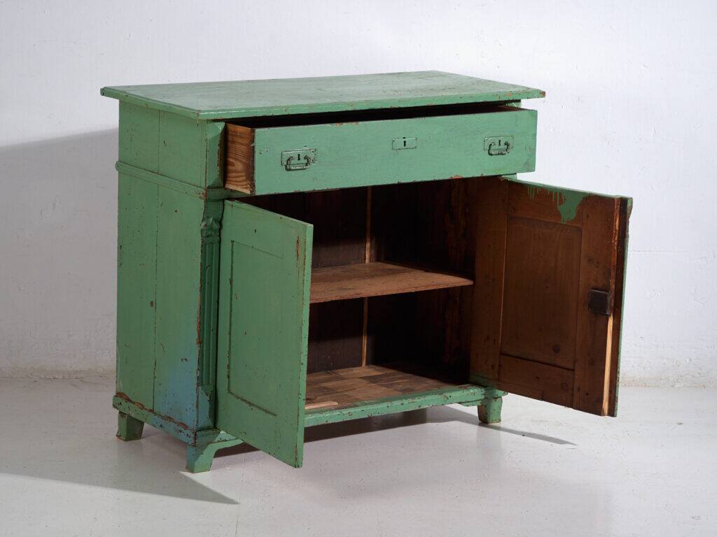 Central European pine commode with original green paint – Tyrol, circa 1890