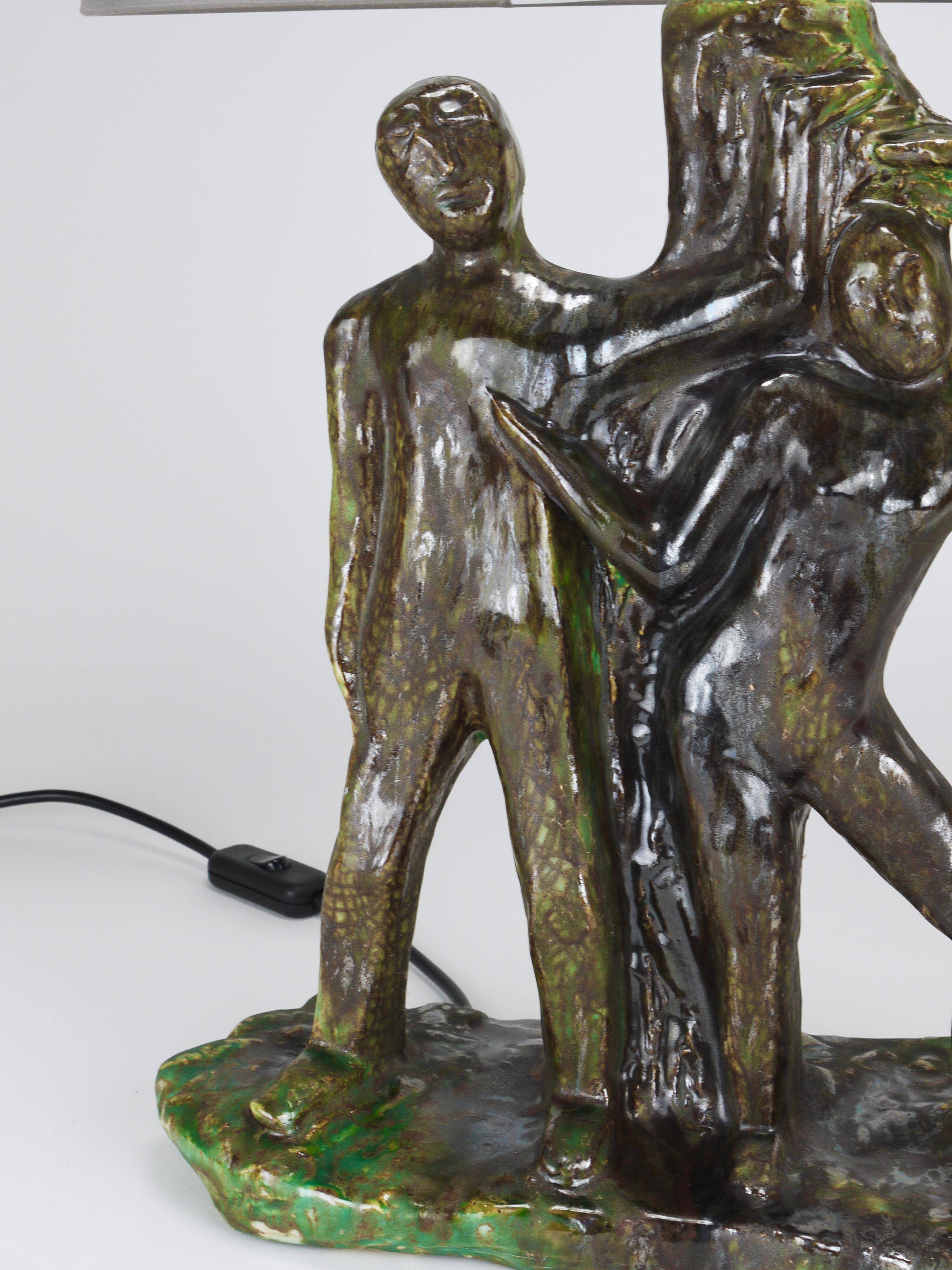 Brutalist sculptural table lamp "Man and Woman near a Tree", Italy, 1970s
