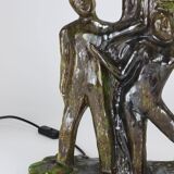 Brutalist sculptural table lamp "Man and Woman near a Tree", Italy, 1970s