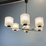 Six-light chandelier by Kaiser Leuchten, chrome, glass, vintage of the 60s