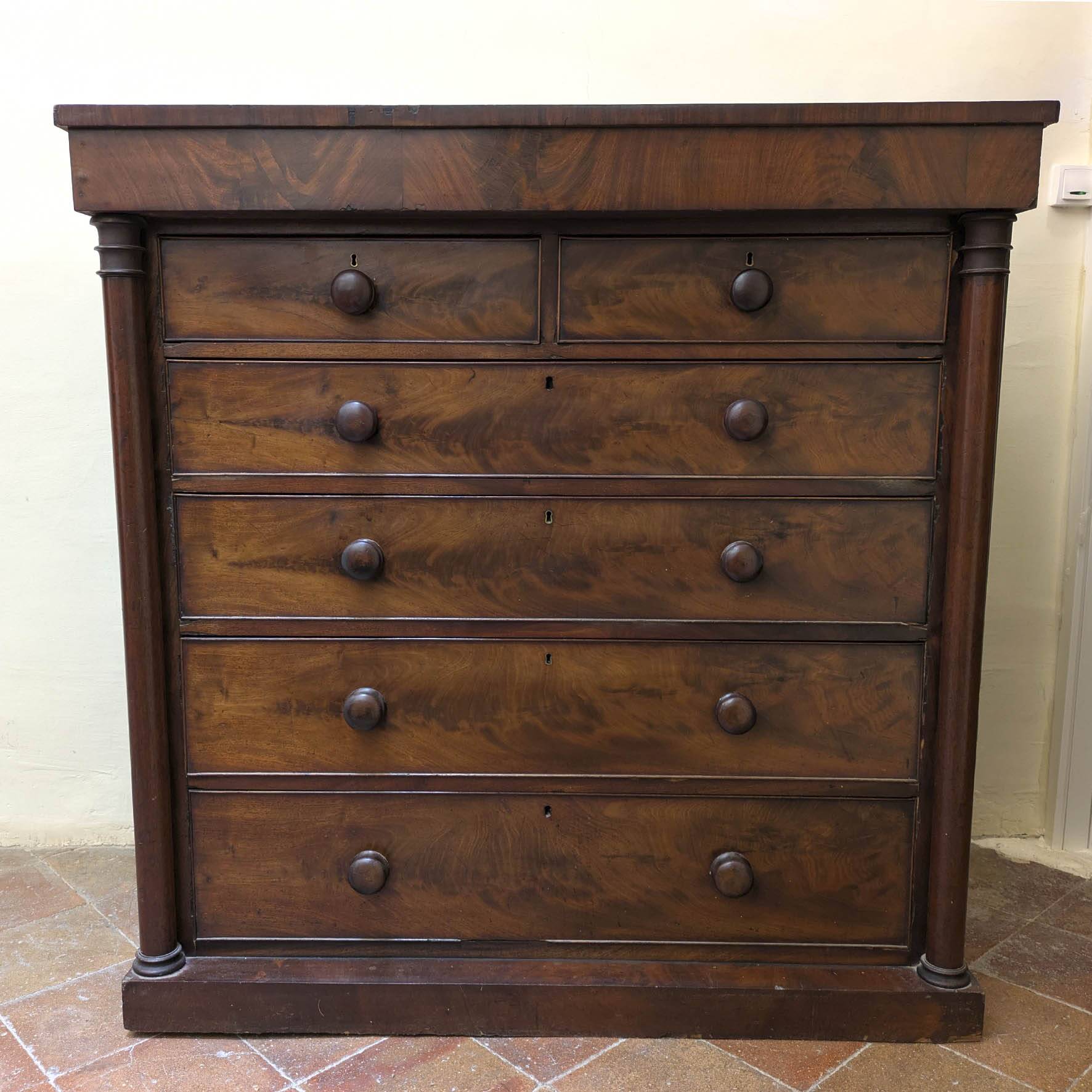 Antique English wooden chest of drawers, 19th century, H127cm