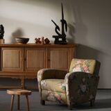 Modern Danish pair of curved lounge chairs, original fabric, Fritz Hansen, 1940.