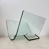 Post modern Fiam Italy curved glass magazine rack , 1980’s