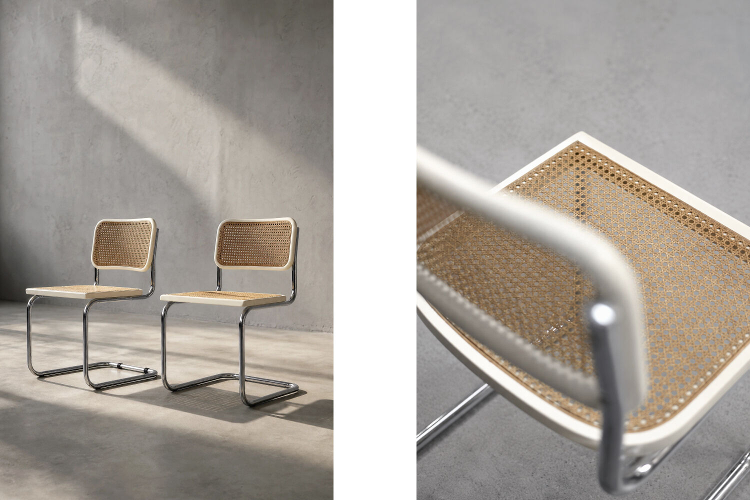 Set of 2 Vintage MidCentury Italian Modern White Wood&French Wicker Chairs