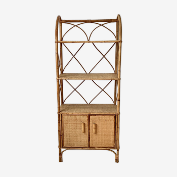 Bookcase shelf in braided wicker, bamboo and rattan