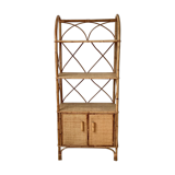 Bookcase shelf in braided wicker, bamboo and rattan