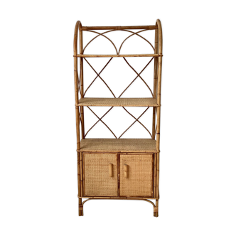Bookcase shelf in braided wicker, bamboo and rattan