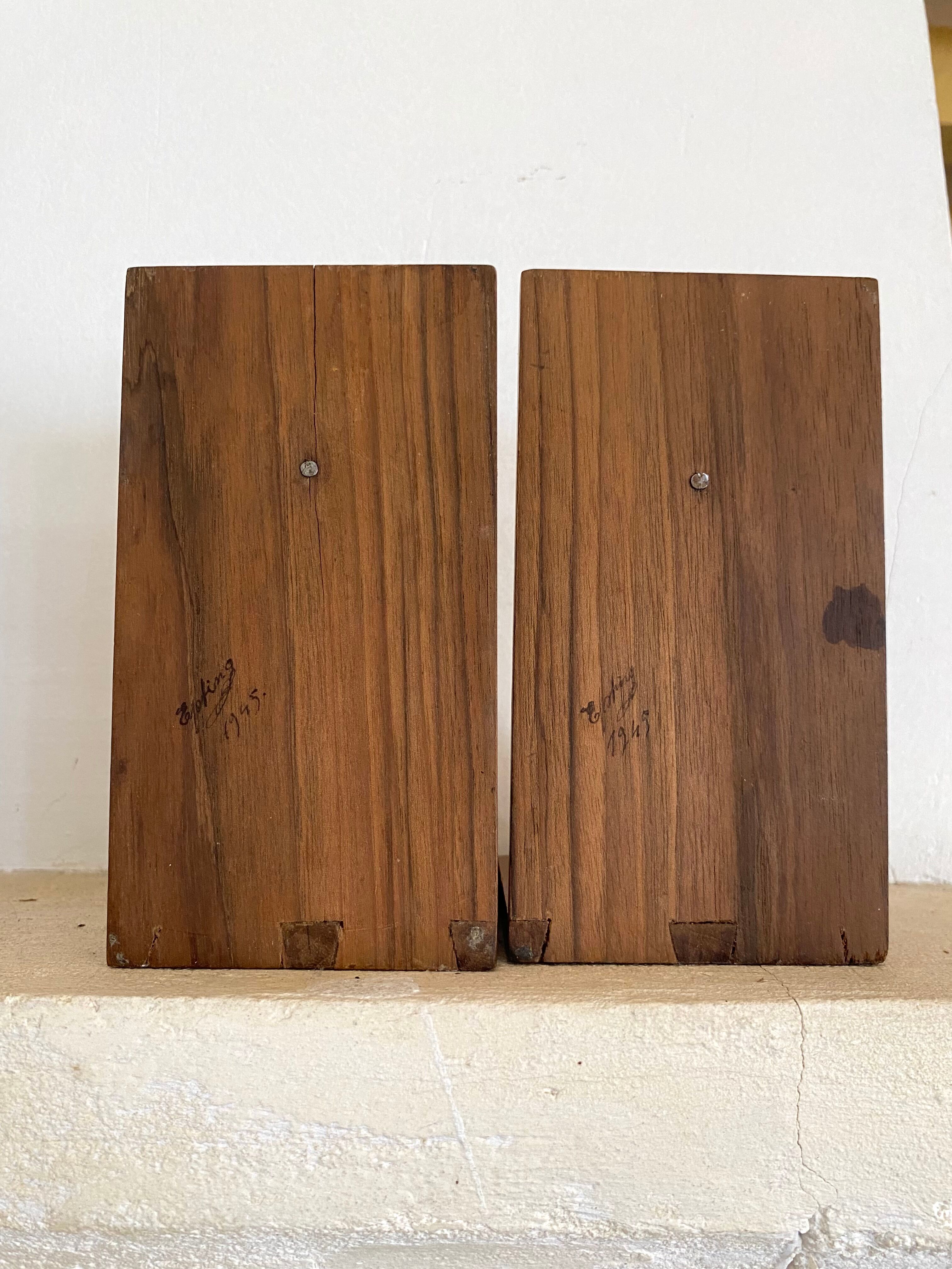 Varnished teak bookends years 45-49