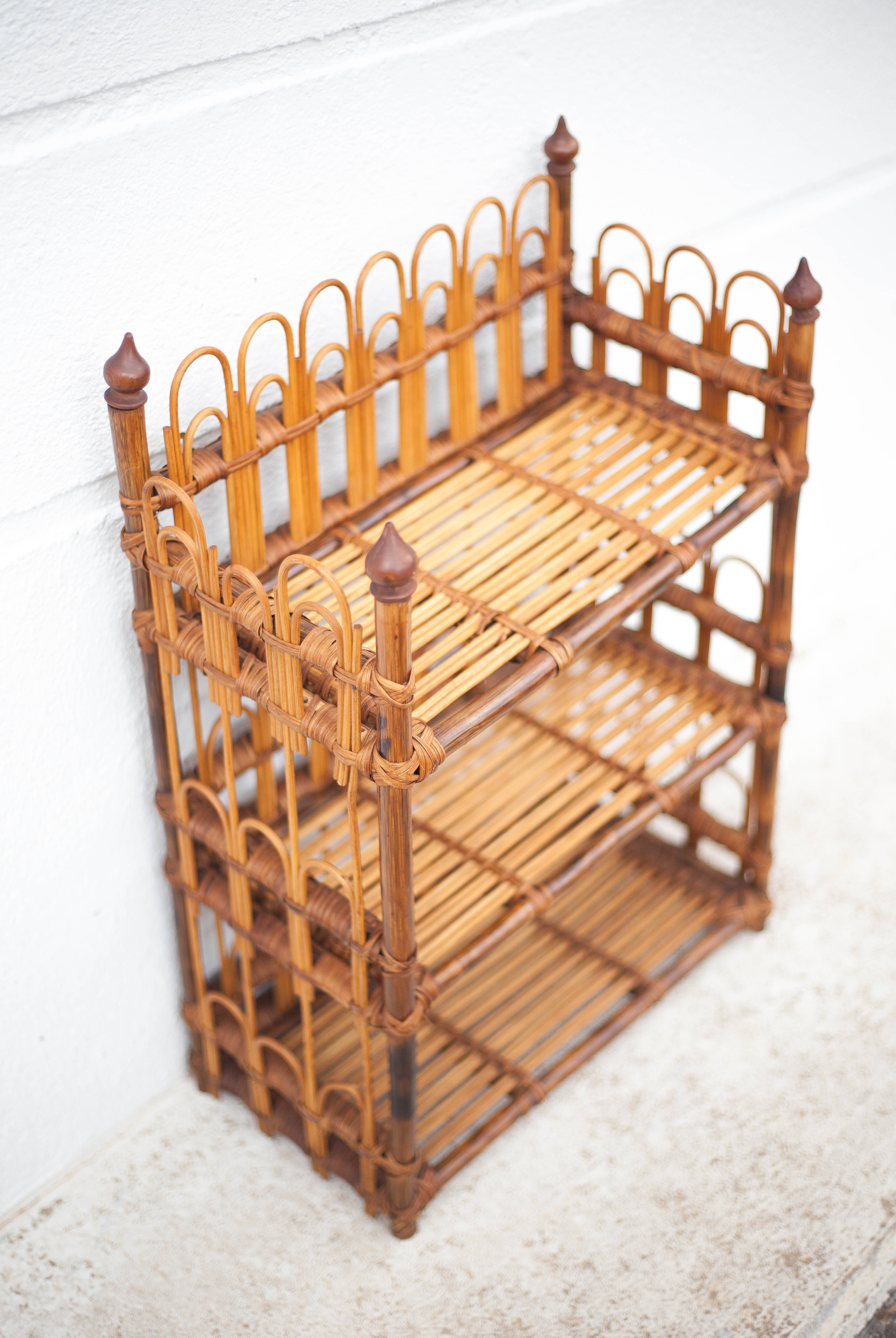 Vintage rattan wall shelf