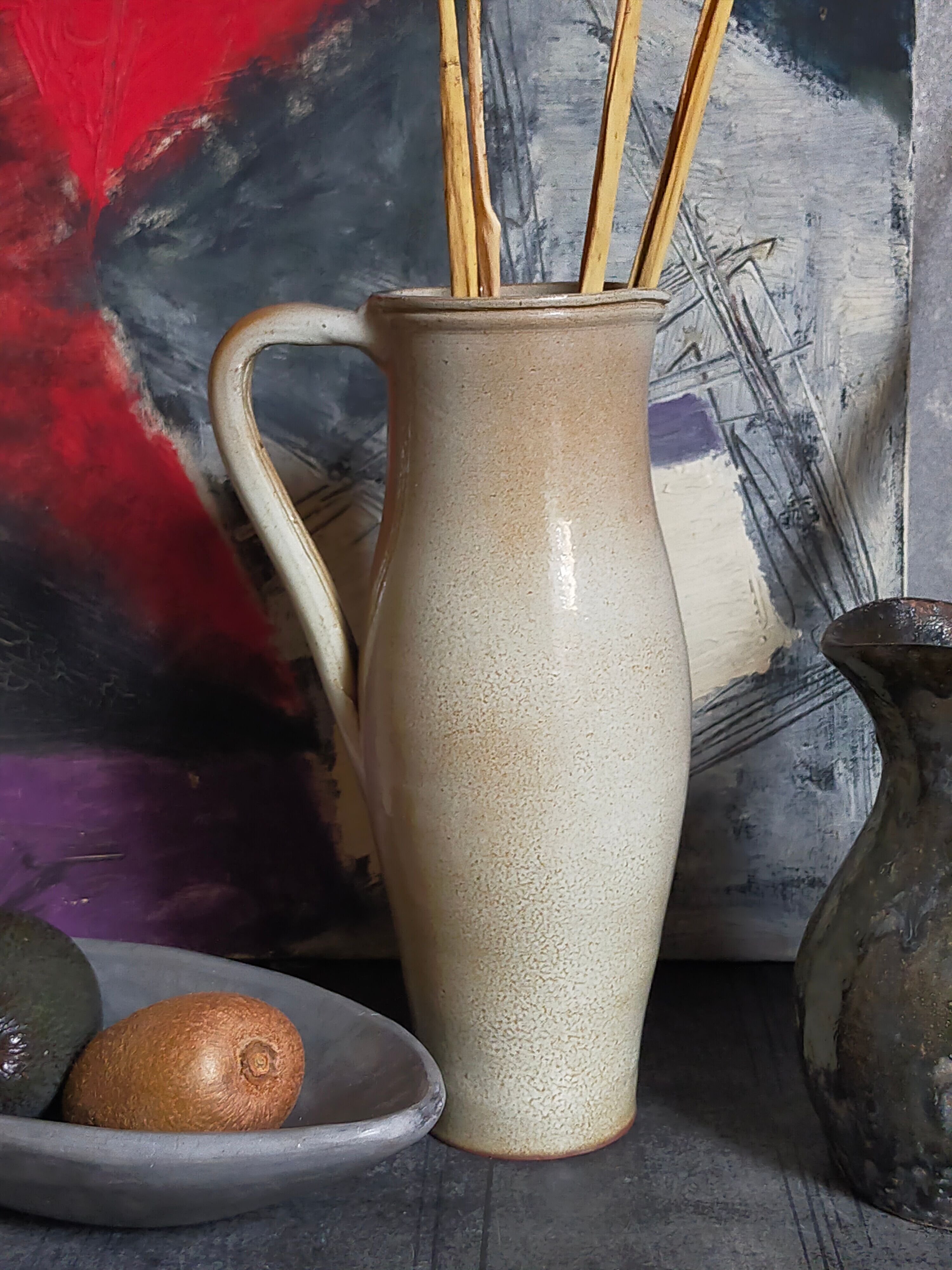 Enamelled sandstone pitcher Jean Dubost in Noron La Poterie 60s