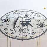 Triple tripod table in golden brass and screen-printed glass