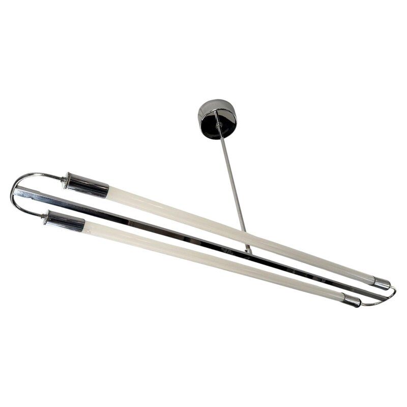 Streamline modern ceiling lamp in chrome with neon tubes, Germany, 1935