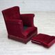 Fauteuil danois des années 1970, velours rouge, bois d'orme.