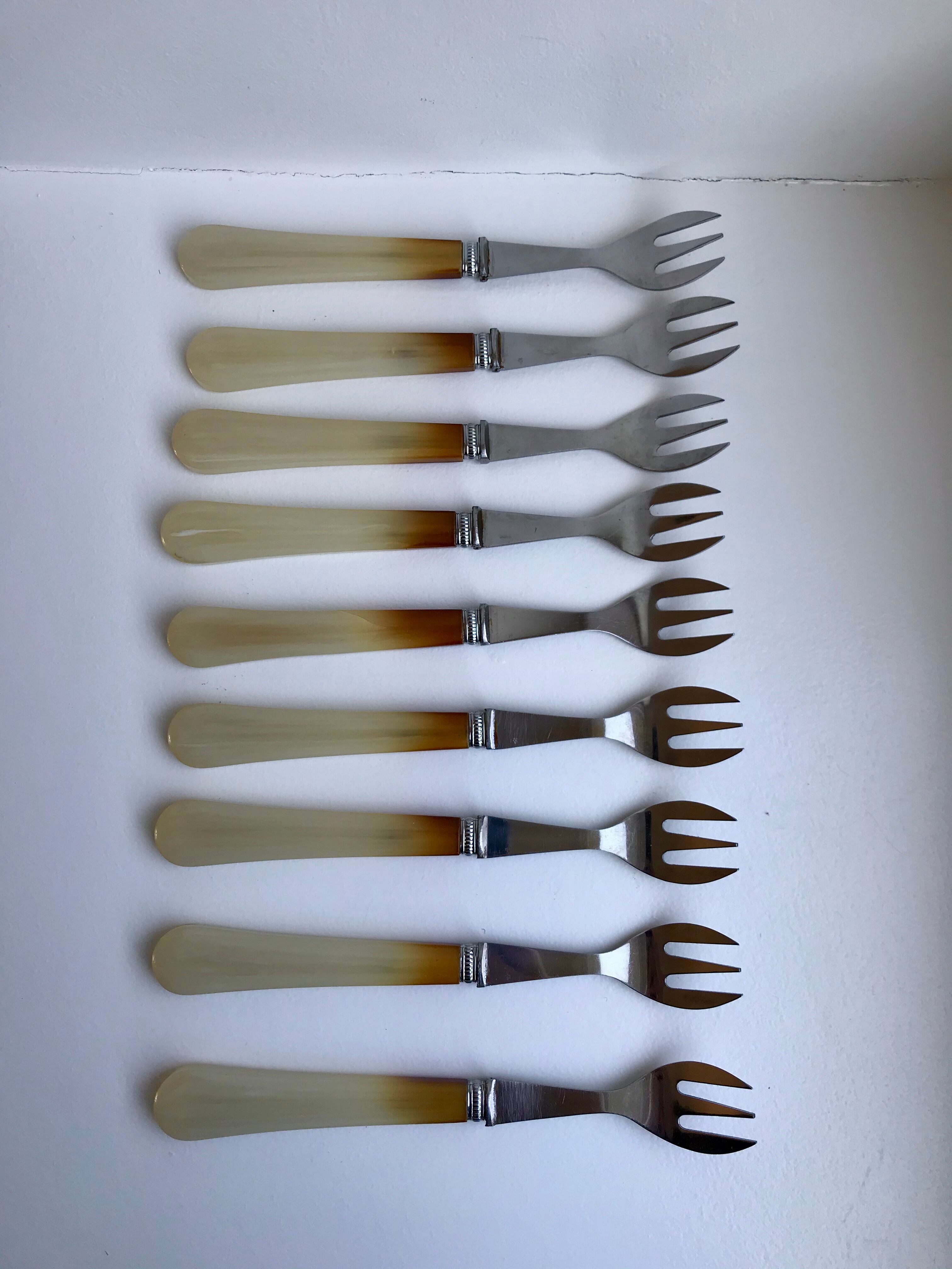 Set of 9 forks with horn dessert 50/60s