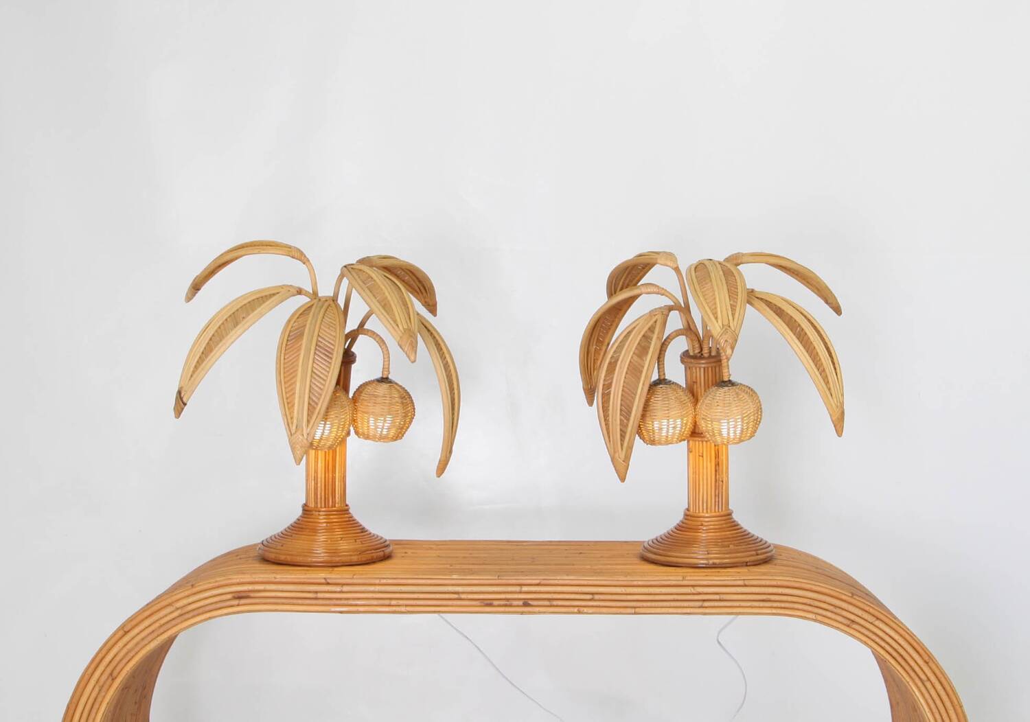 Paire de lampes «palmier» en rotin
