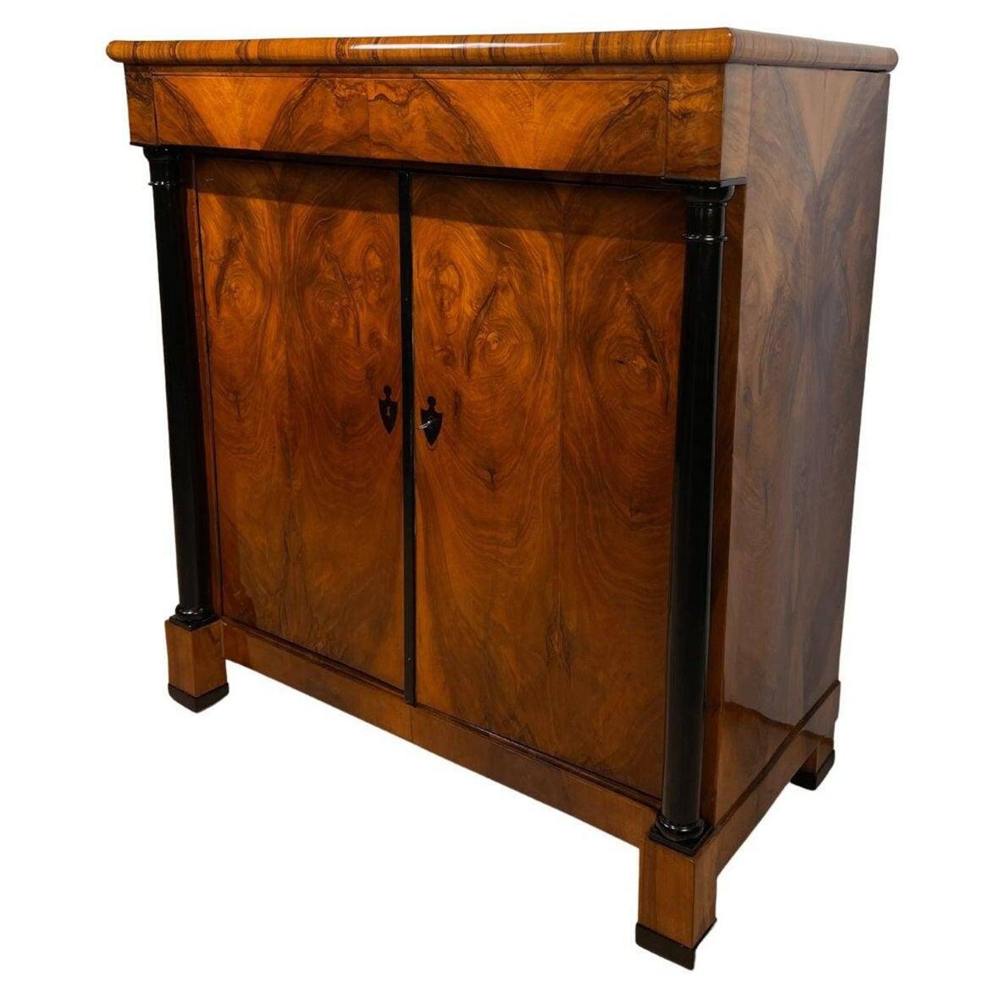 Large Biedermeier Half-Cabinet in Ebonized Walnut, South Germany, 1820