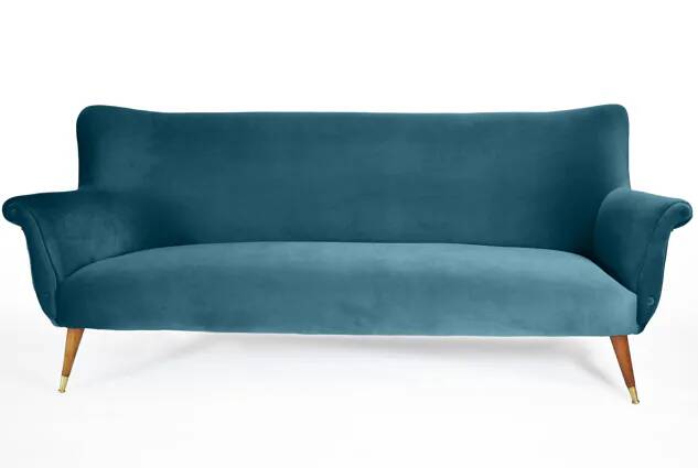 Three-seater sofa in German velvet, 1960s, ocean blue, restored.