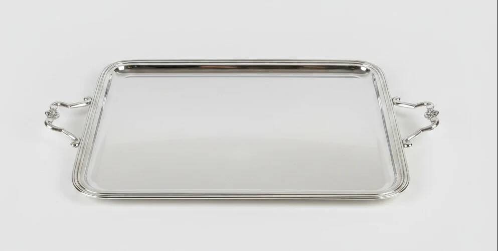 Christofle, large silver-plated serving platter with shell motif.