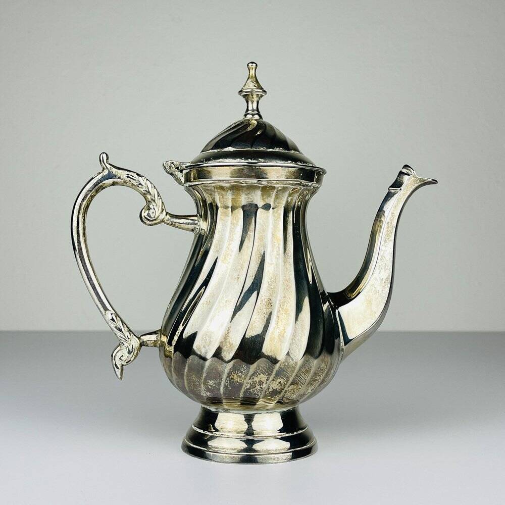 Vintage silver-plated coffee pot by Royal Sheffield, England, 1950s.