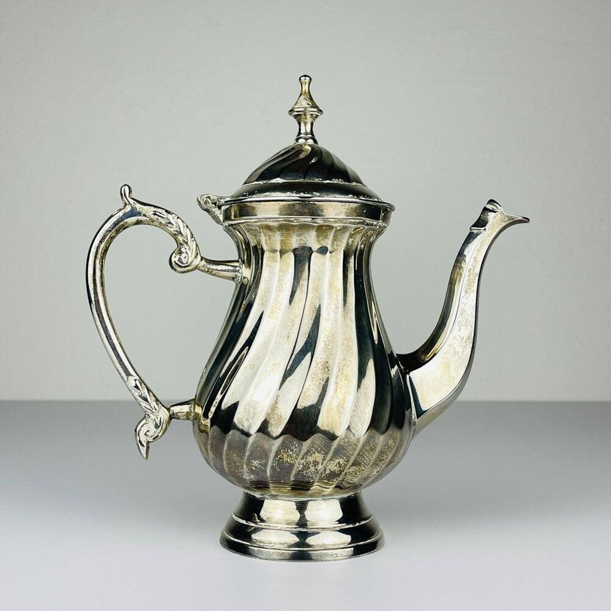 Vintage silver-plated coffee pot by Royal Sheffield, England, 1950s.