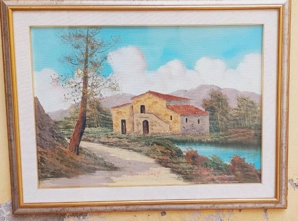 Oil painting on canvas Tuscan landscape R.MORELLI 50x70 60s/70s
