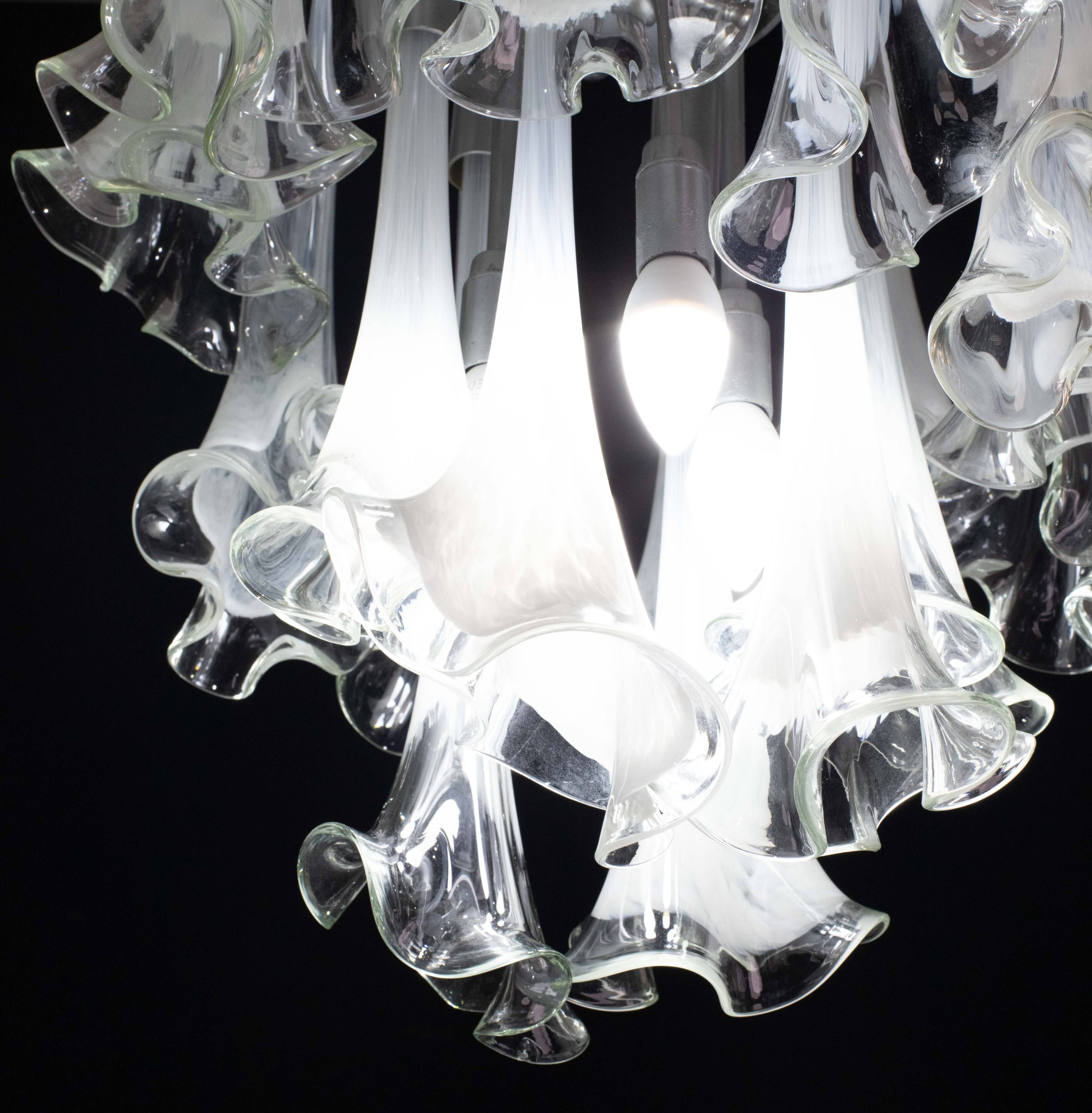 Lustre blanc en verre de Murano « Calle » de Venini, 1970