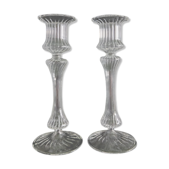 Pair of glass torch candlesticks
