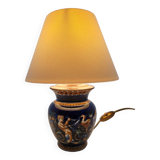 Lampe de table faïence de Gien décor Renaissance fond bleu