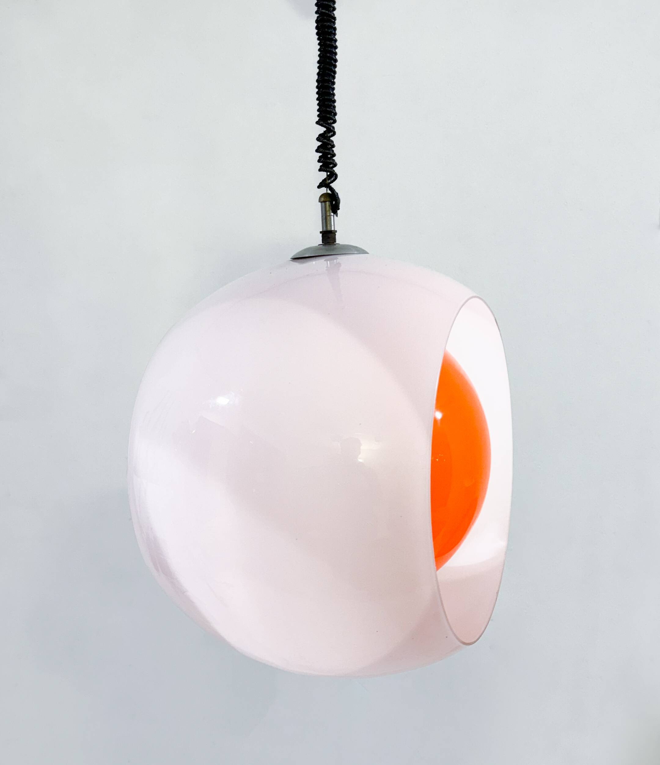 Mid-century Murano Glass White and Orange Suspension model "Eclisse" by Carlo Nason for Mazzega, Ita