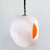 Mid-century Murano Glass White and Orange Suspension model "Eclisse" by Carlo Nason for Mazzega, Ita