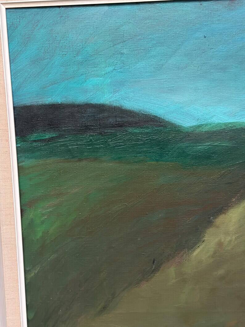 Huile sur toile originale suédoise – "Paysage" par Dina Mortensen – Signé DM – Vintage et encadré – 53 × 45,5 cm (20,9" × 17,9")