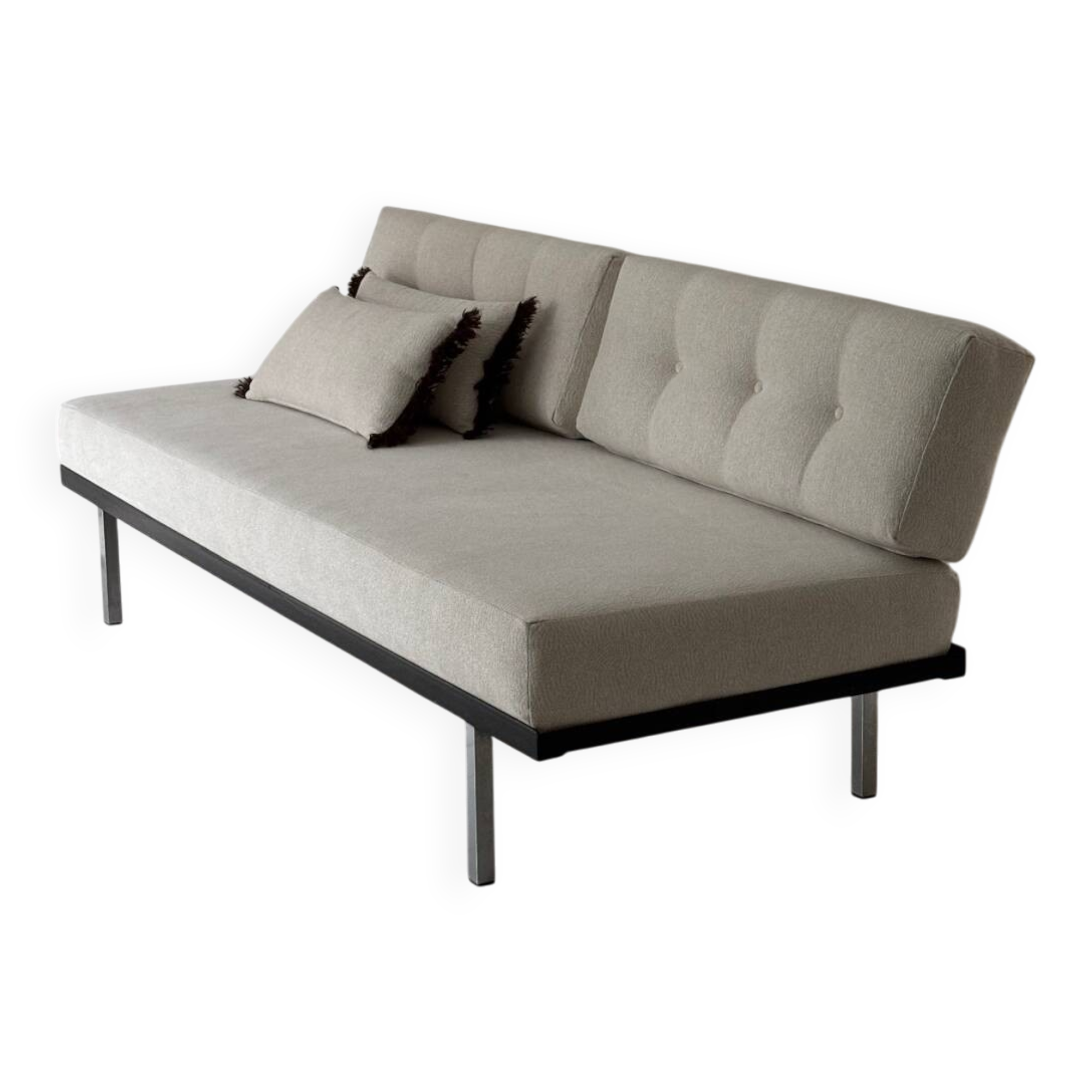 Modernist canapé design – Completely reupholstered in Pierre Frey fabric.