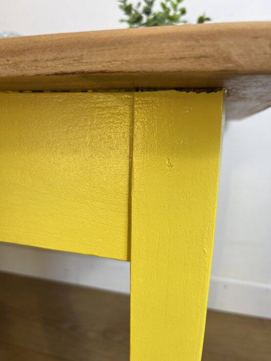 Wooden coffee table relooked in yellow
