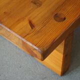 Square coffee table in solid pine in Swedish modern style by Sven Larsson, brutalism, 1970s.