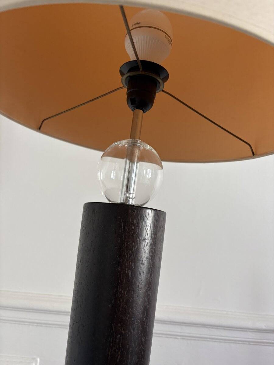 Wooden floor lamp - conical base and glass globe