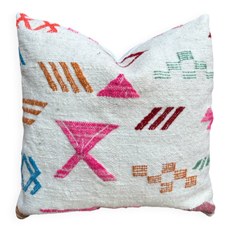Handmade Berber wool cushion: Moroccan Kilim cushion (45x45cm)