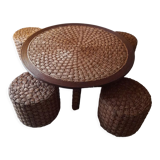 Coffee table and 4 vintage stools