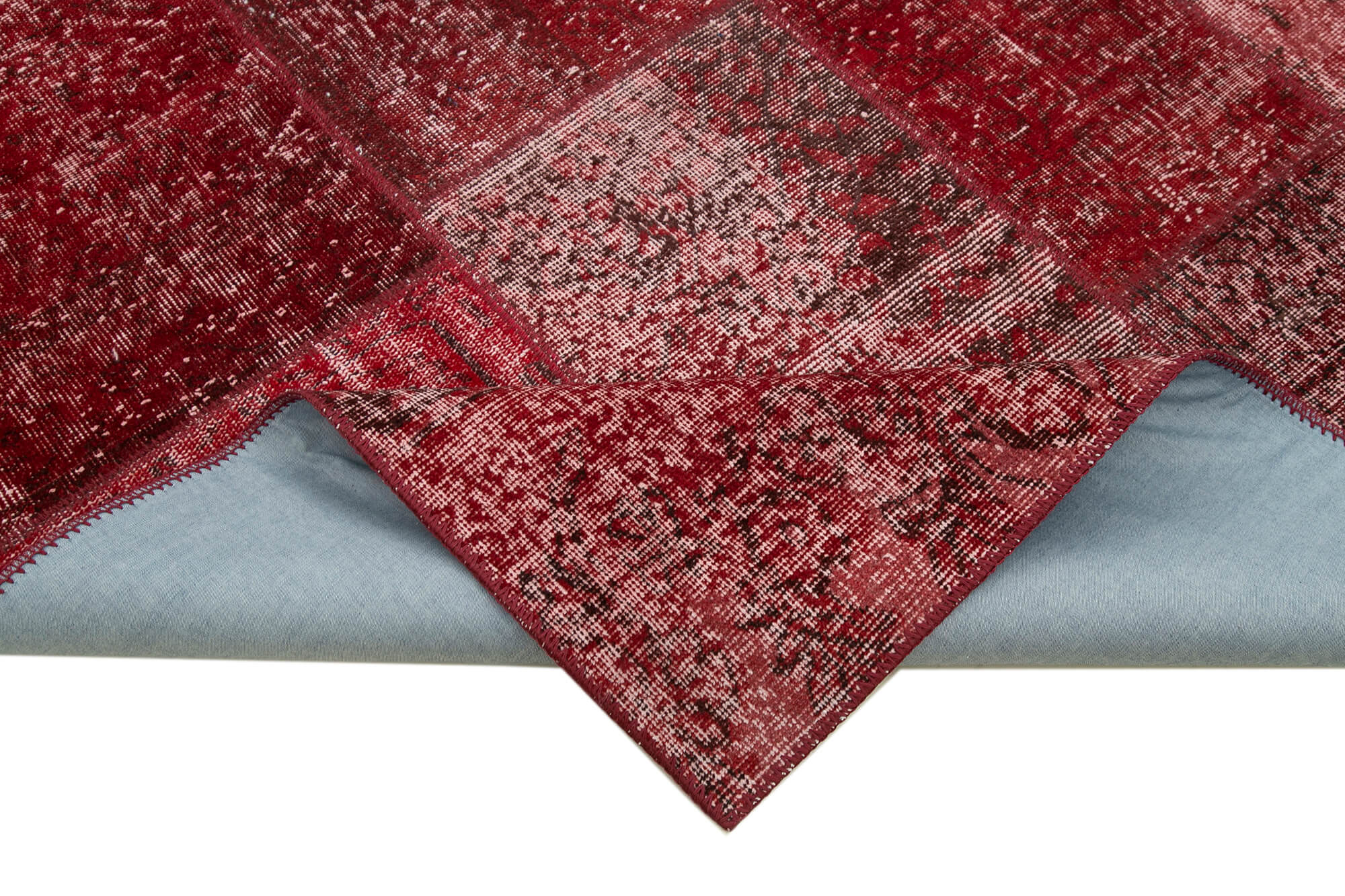 Hand-knotted turkish vintage 170 cm x 241 cm red patchwork carpet