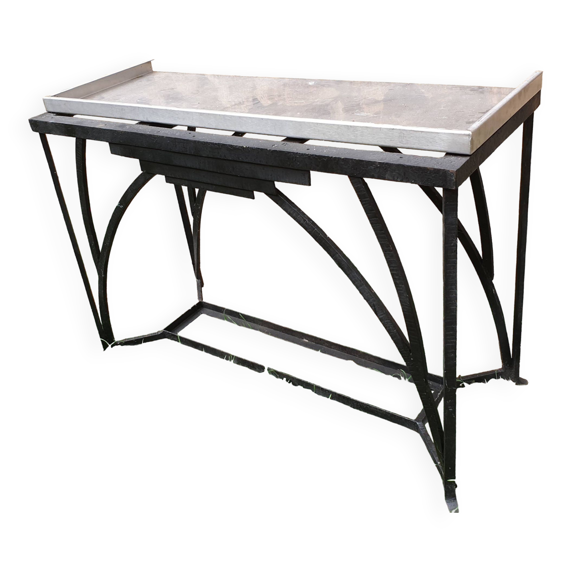 Art Deco console in wrought iron and steel (Art deco, wrought iron and steel console)