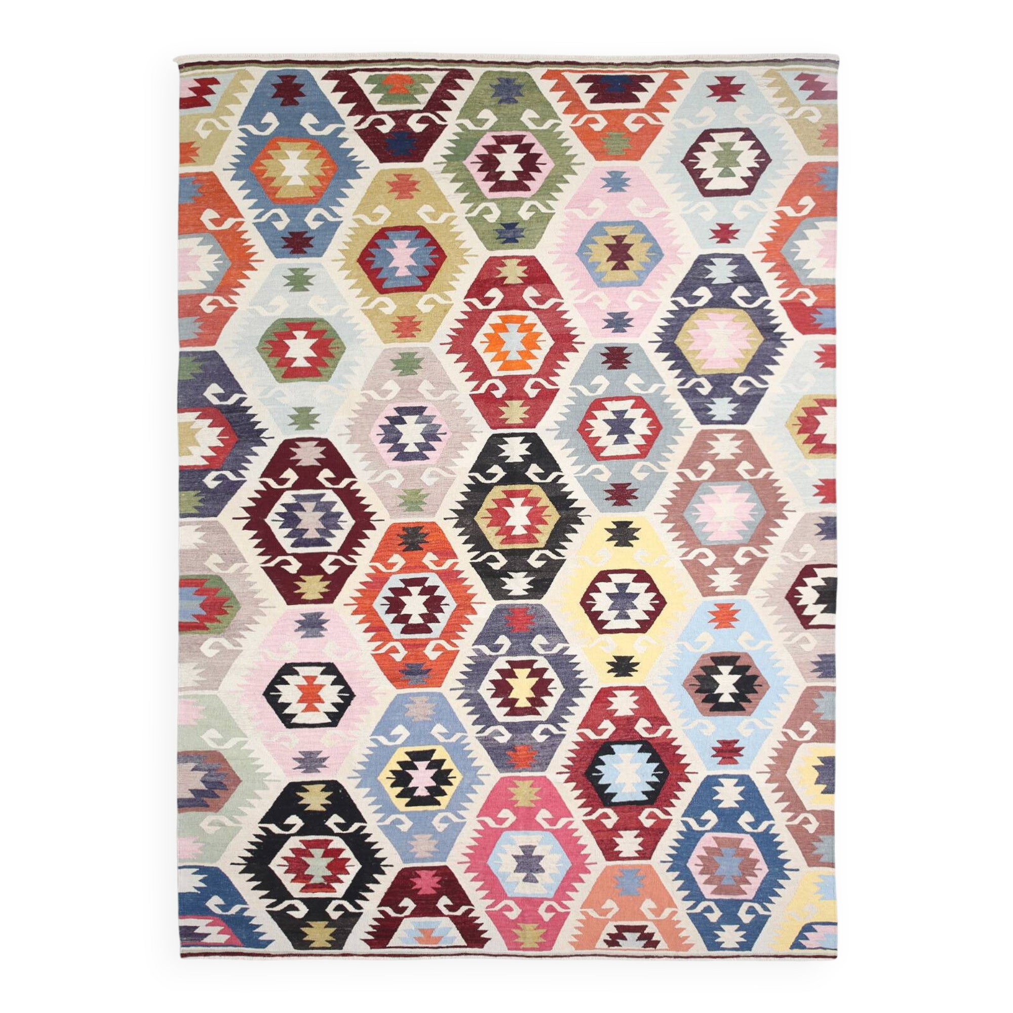 Turkish Geometric Tribal Vintage Kilim Rug, 254x348Cm