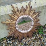 Vintage antique golden wooden sun mirror
