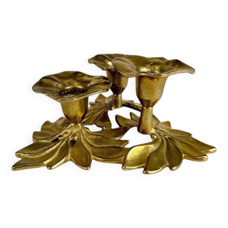 Art Nouveau style three-flower brass candle holder