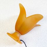 Lampe de table à fleurs en verre orange vintage