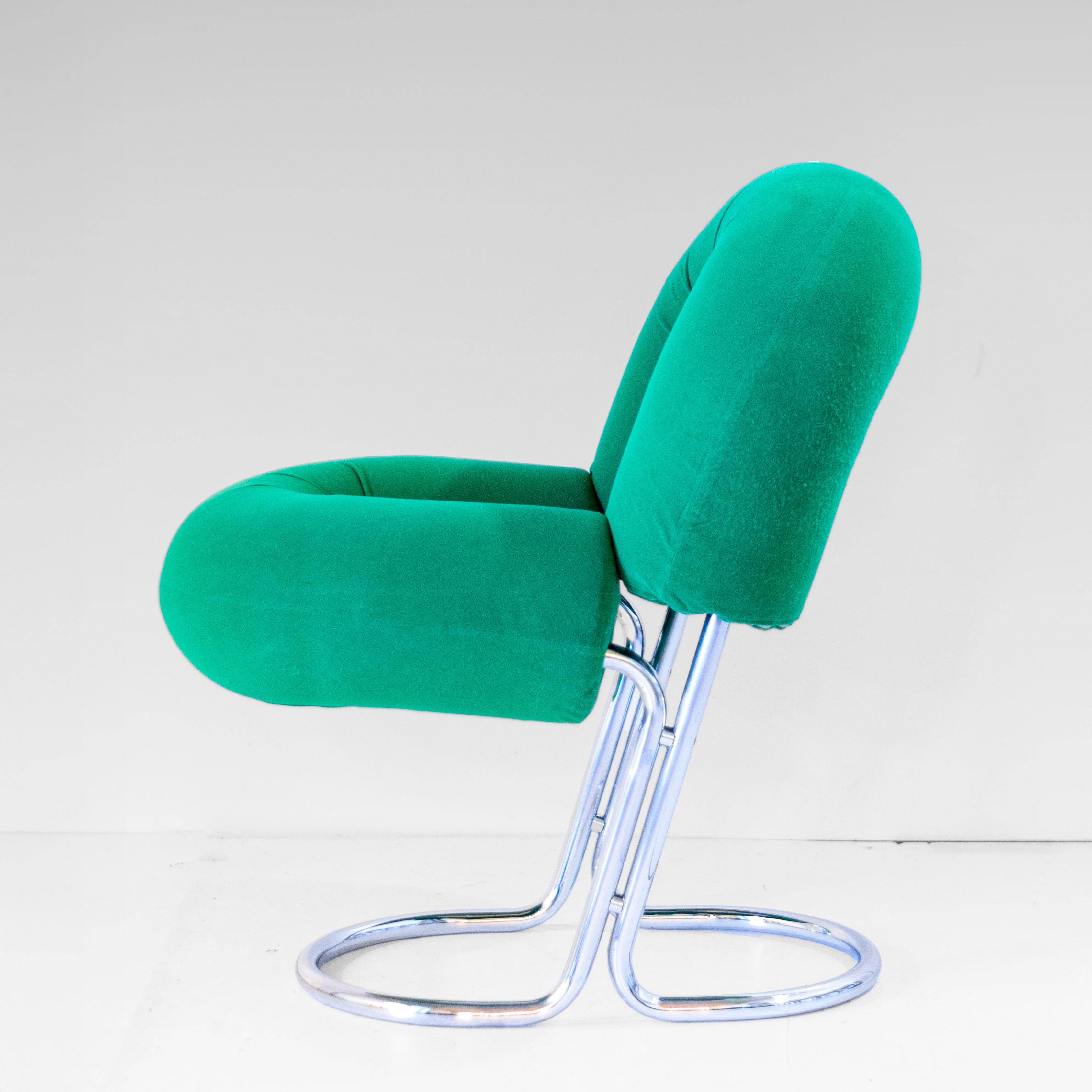 Space Age Italian Modern Desk Chair In Green Velvet and Chromed Metal