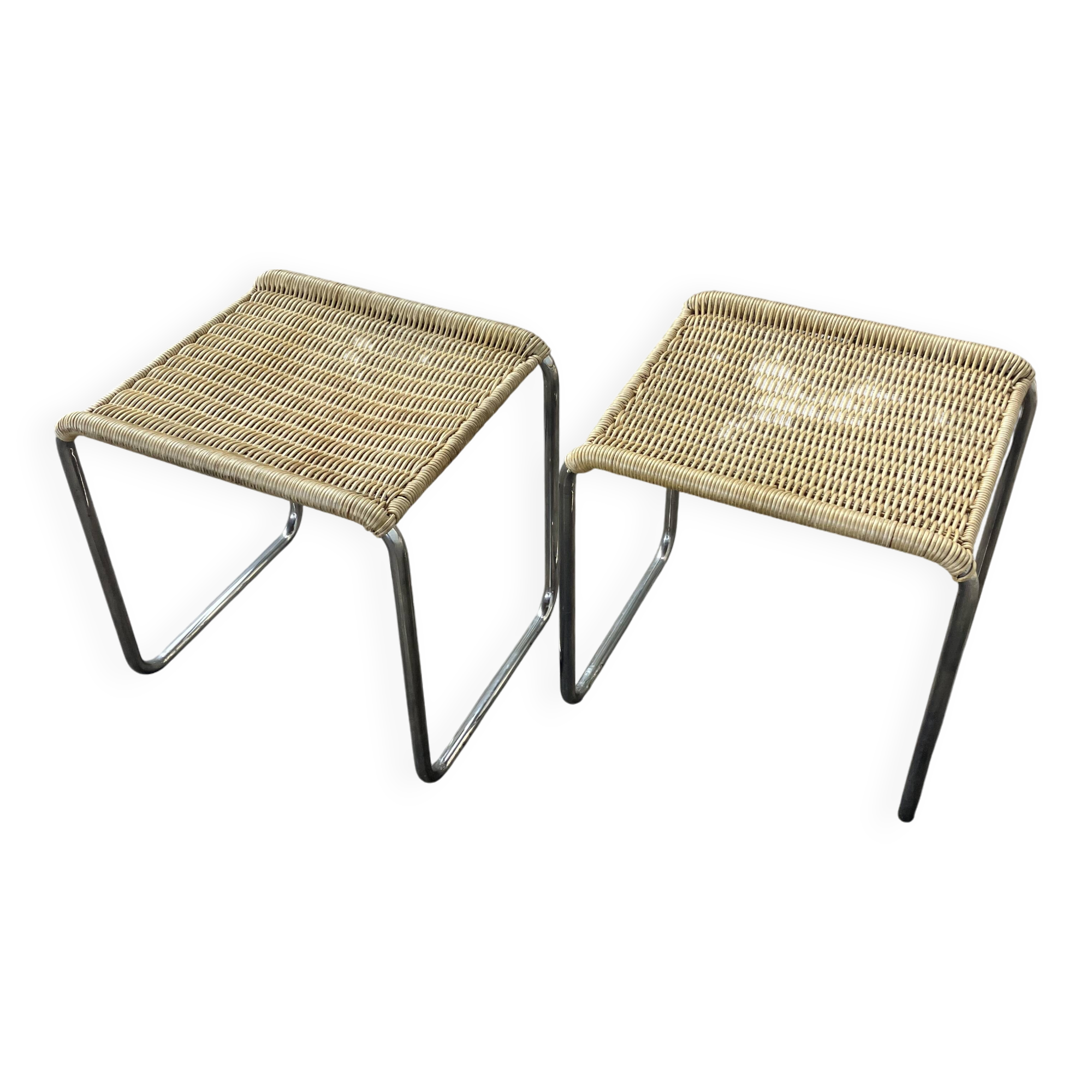Pair of vintage 1970s wicker/chrome stools