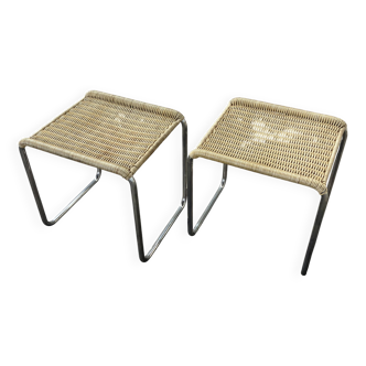 Pair of vintage 1970s wicker/chrome stools