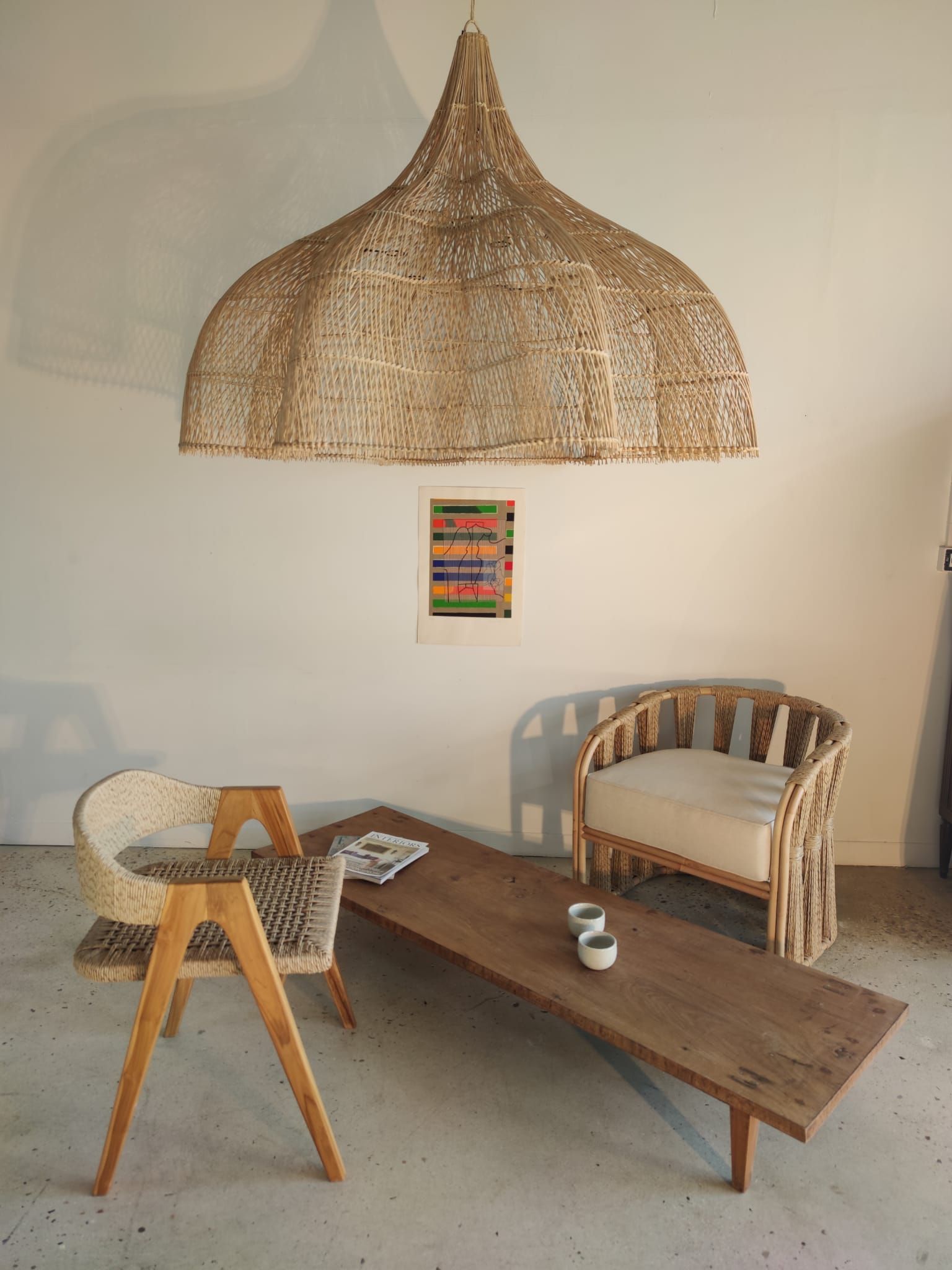 Huge rattan suspension in the shape of a corolla H:1m; D: 1m50