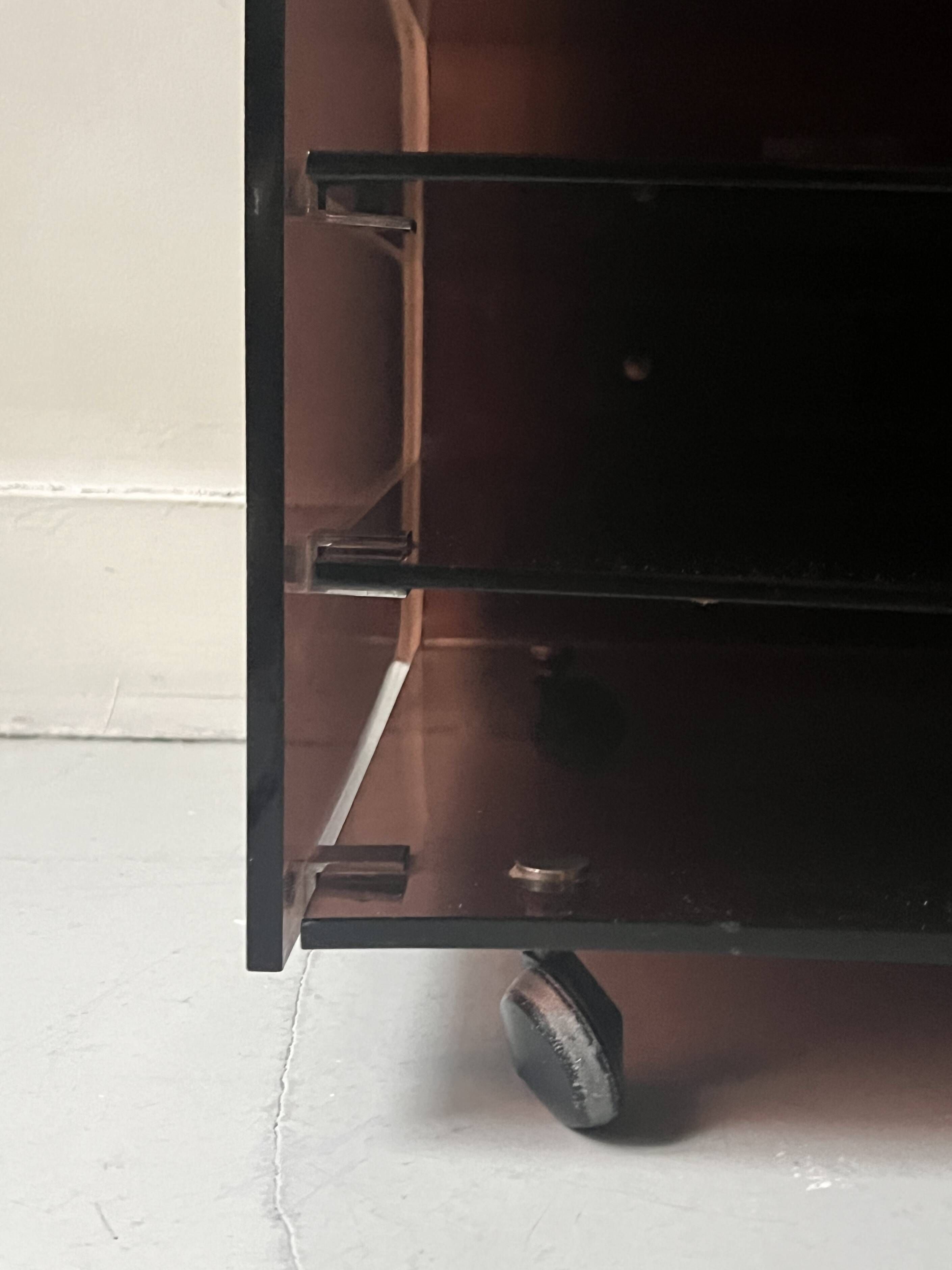 Smoked plexiglass TV/HiFi unit, Roche Bobois design 1970